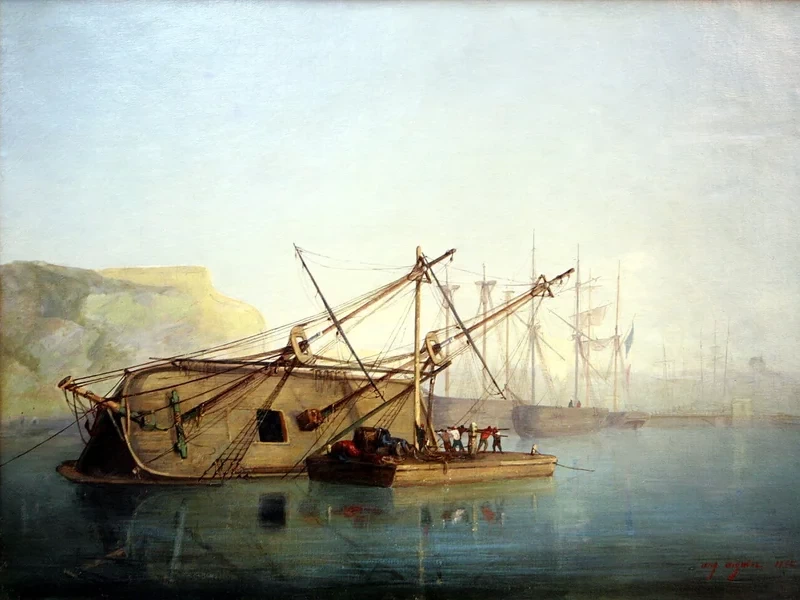 1819-Louis Auguste Laurent Aiguier - Riparazione dello scafo di una nave a vela, 1846 - Museo navale di Marsiglia